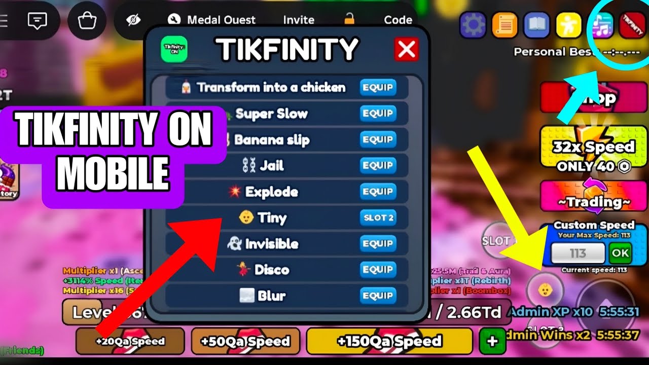 Как использовать Tikfinity на мобильном телефоне +1 к скорости клавиатуры escape в Roblox