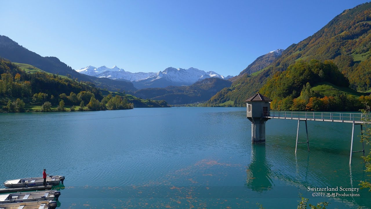 4K Lake Lungernsee autumn, Obwalden SWITZERLAND アルプス山脈