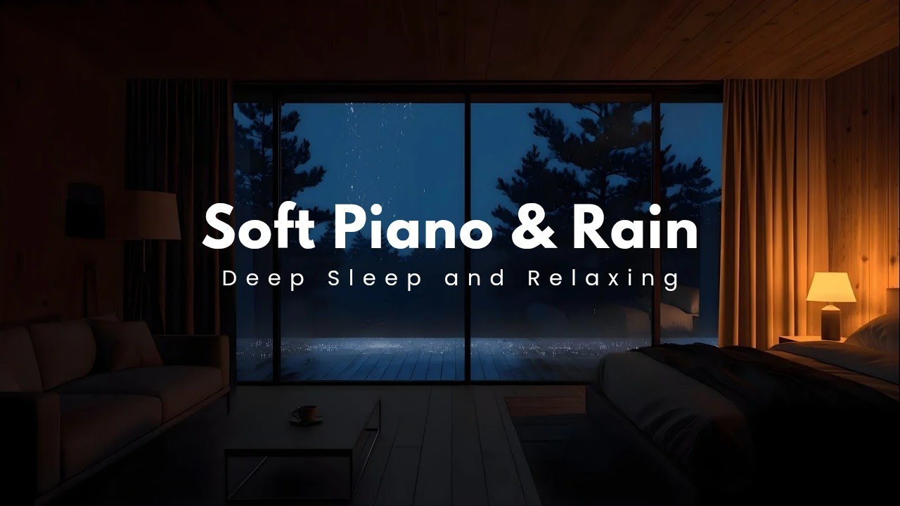 Soft Piano & Night Rain for Deep Sleep | Cozy Cabin Bedroom
