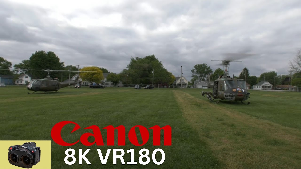 American Huey 369 and UH-1B Gunship 049 Armed Forces Day Findlay Ohio 2023 Canon 8K60 VR180