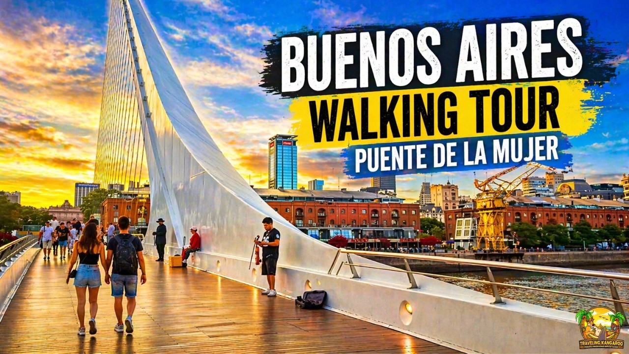 4K Buenos Aires Walking Tour | Puente de la Mujer & Parque Colón