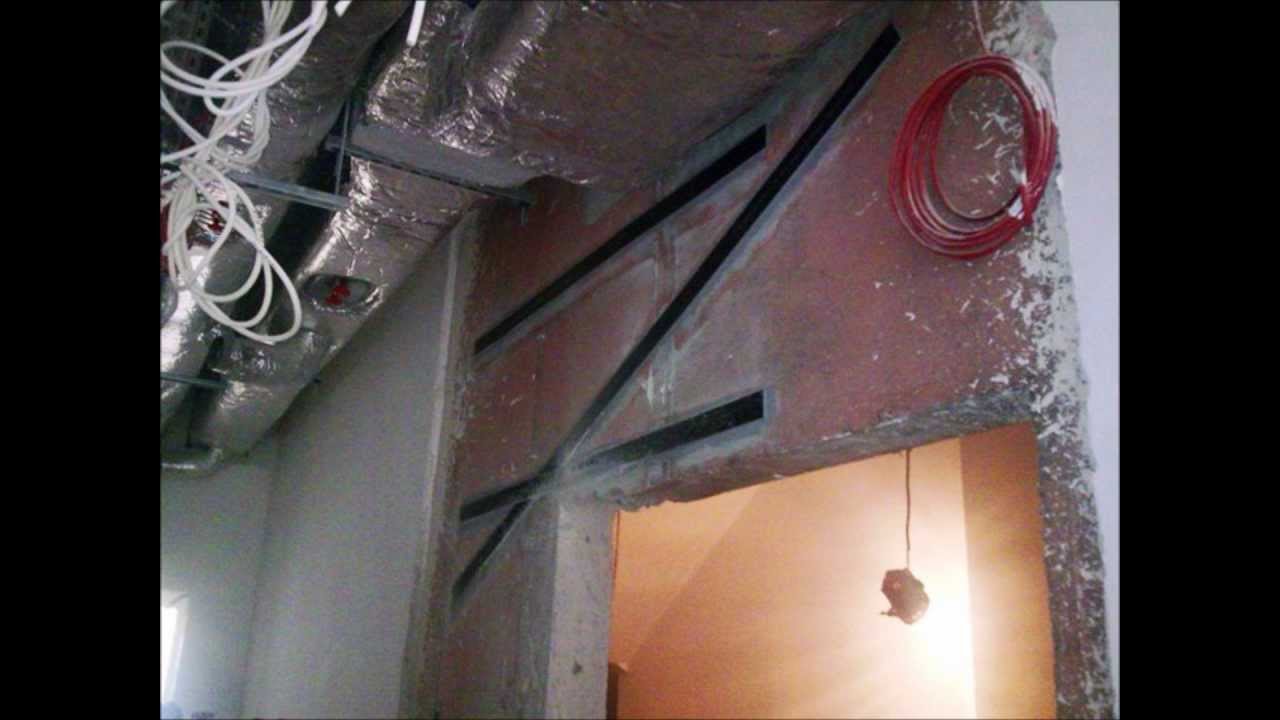 wzmocnienie ściany przed wykonaniem otworu drzwiowego cfrp concrete wall strengthening CFK Lamellen