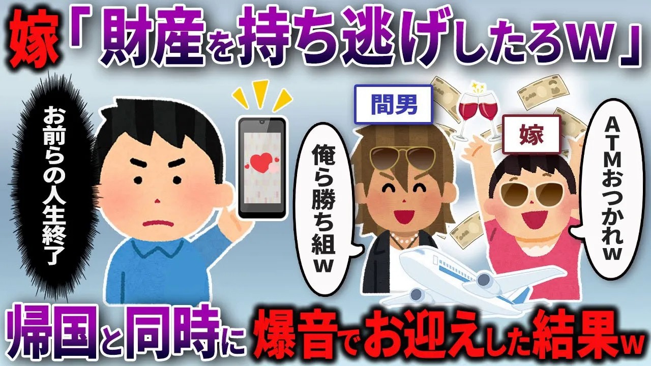 【2chスカッと】汚嫁「アンタの稼ぎじゃ無理w」とオレを見下し間男と海外逃亡→俺「その旅行費、俺の金だが？」→全証拠を義両親にも叩きつけると顔面蒼白にwww