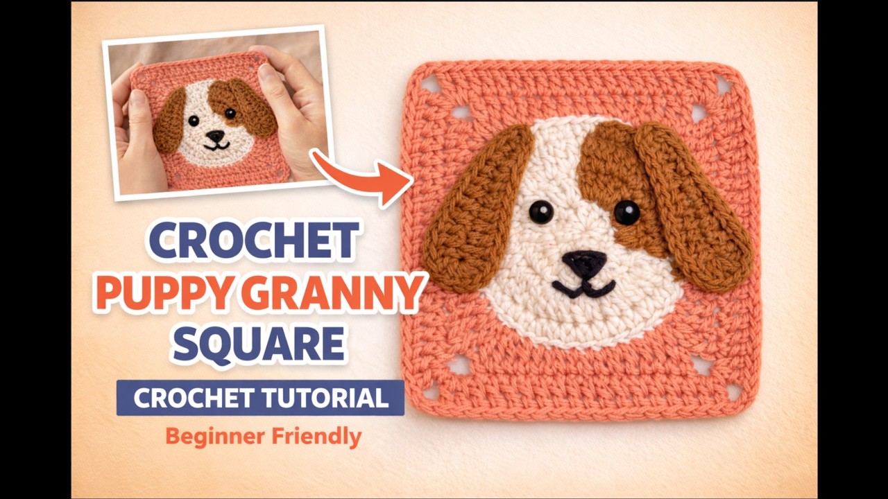 How to Crochet a Dog Face Granny Square | Cute Granny Square Tutorial