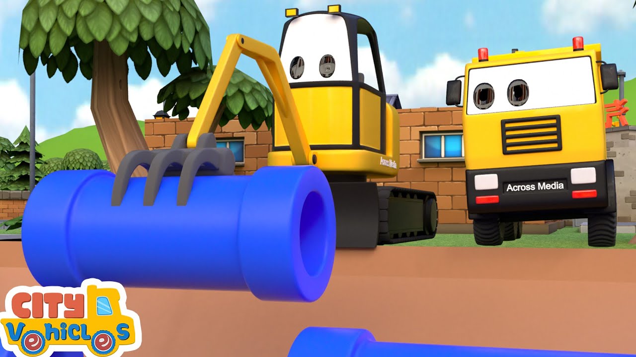 Tractor accident rescue--Excavator, bulldozer; dump truck and crane truck for Kids.