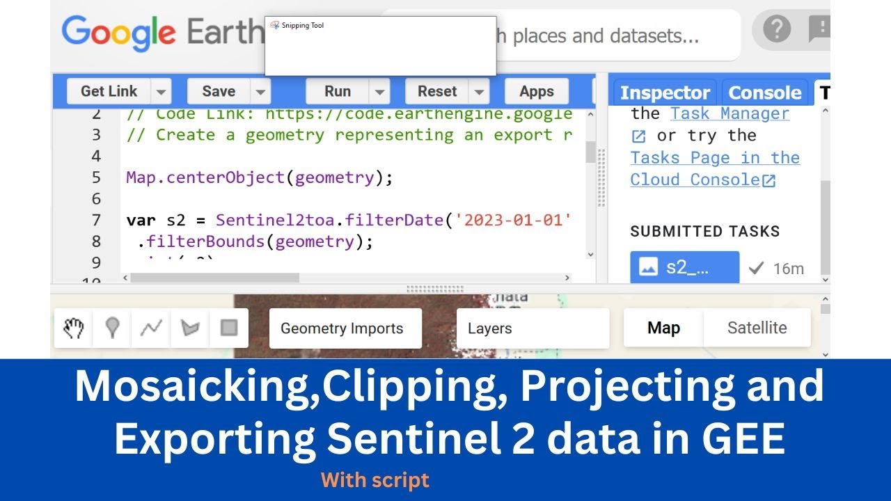 Mosaicking,Clipping, Projecting and Exporting Sentinel 2 data in Google earth Engine (GEE)
