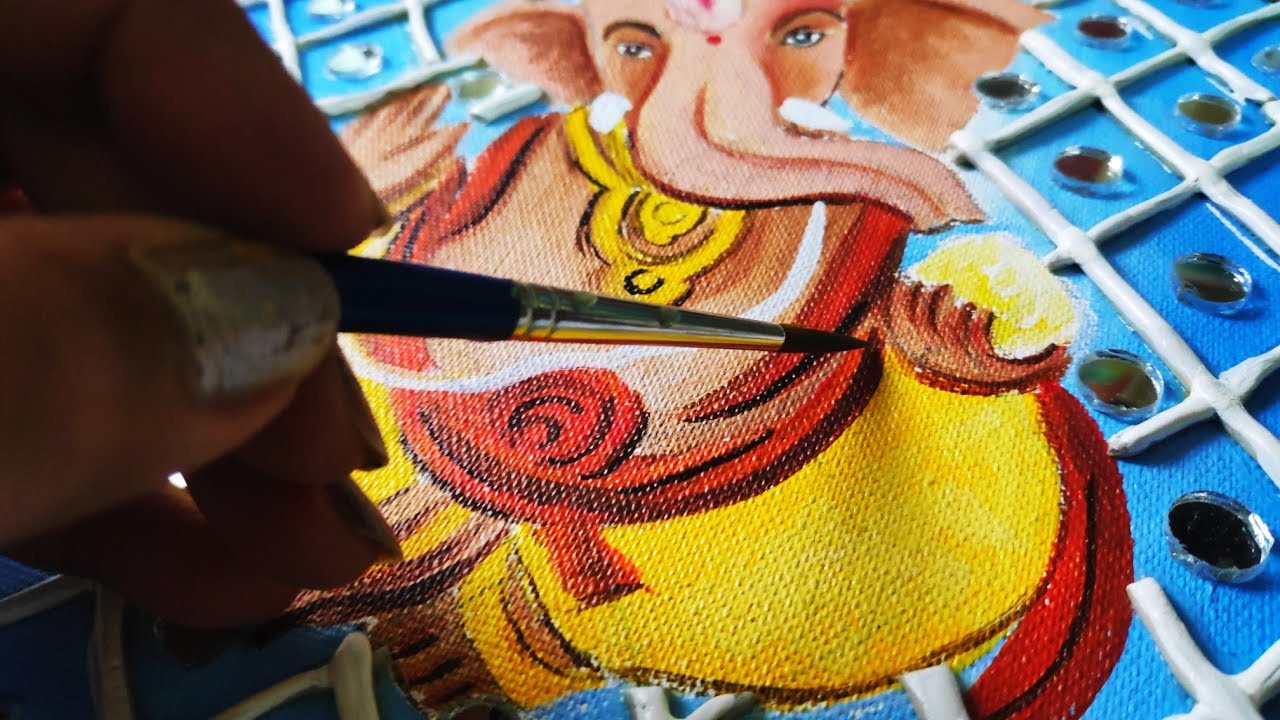 Beautiful Ganpati painting with mirror work .... #ganeshchaturthi