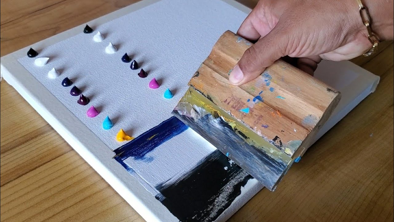 Wow Idea Abstract Painting Using Rubber Squeegee and Acrylics / Satisfying and Easy Technique