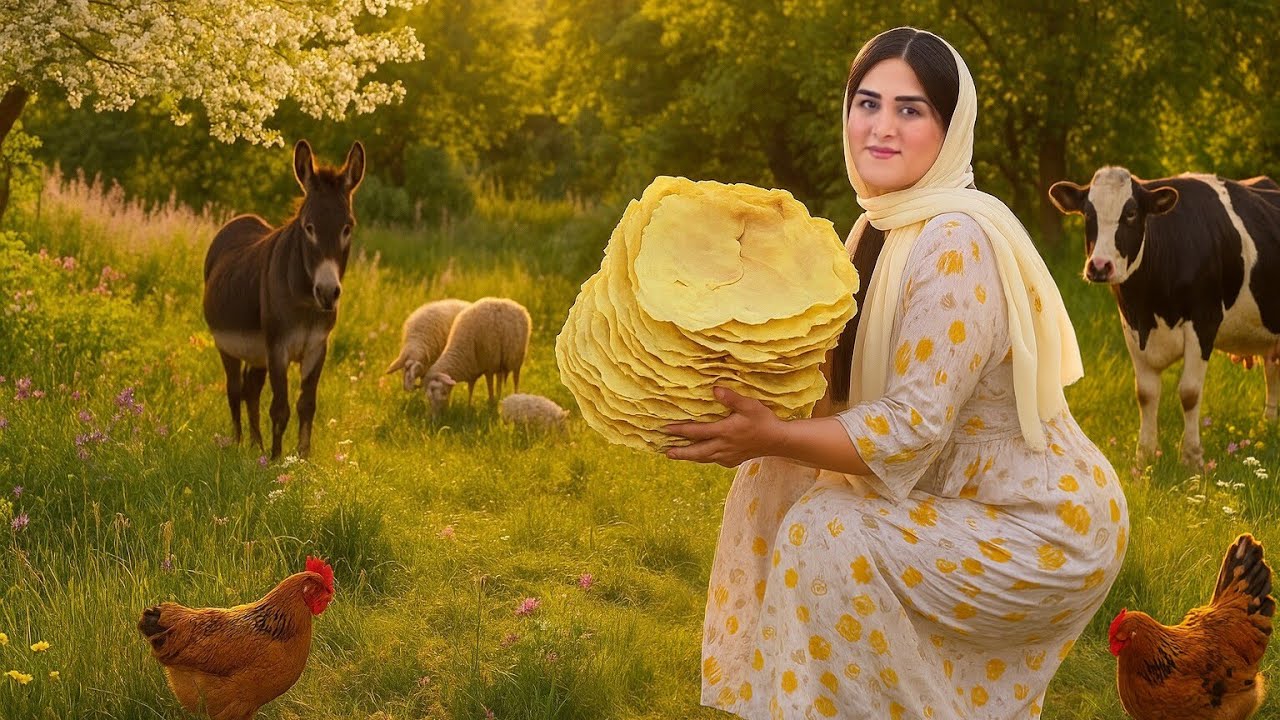 Rural life in Iran:cooking lavash bread and Ash grandma's recipe for lunch