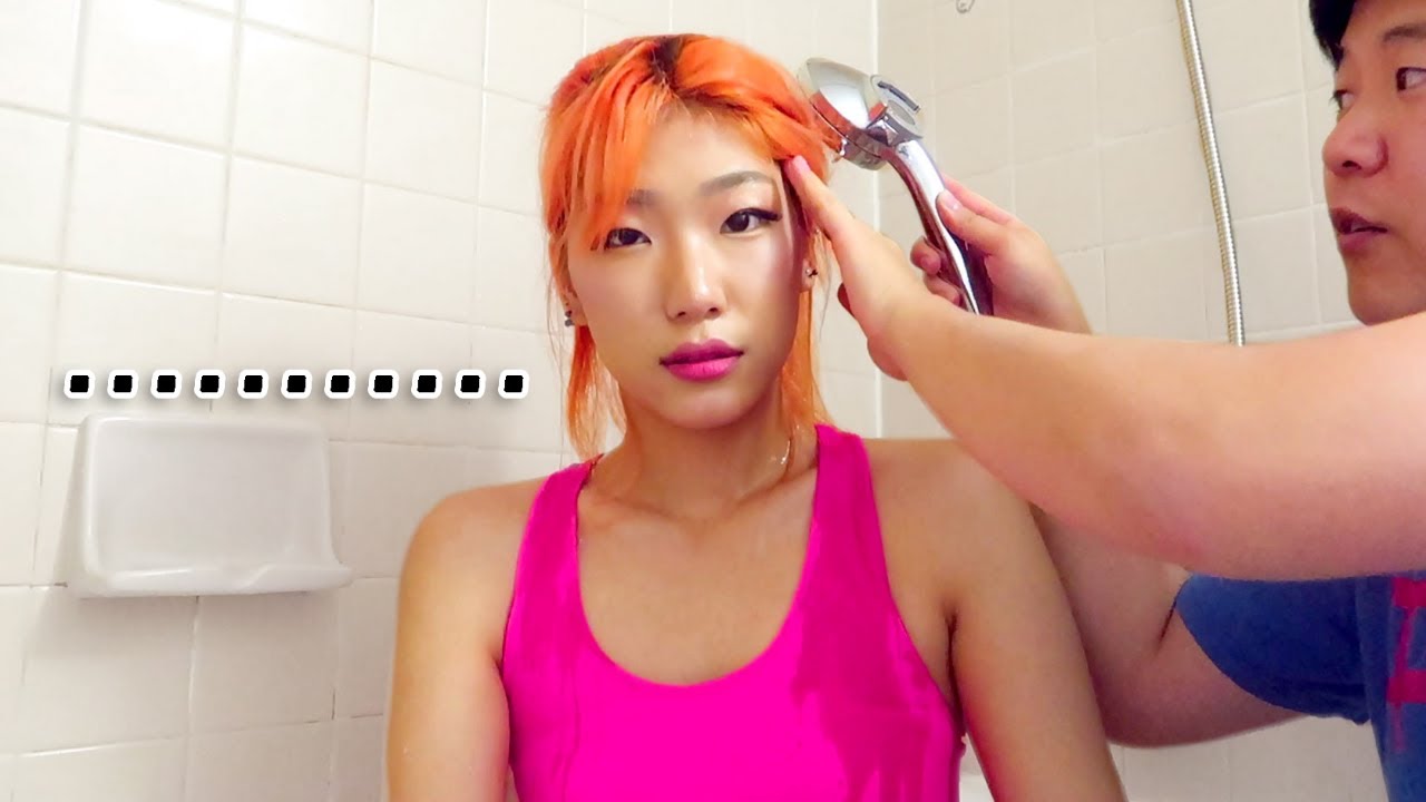 My husband washes my orange hair for the first time (TRY NOT TO LAUGH CHALLENGE)