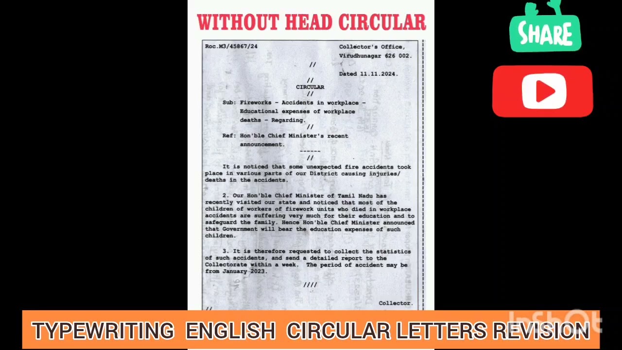 TYPEWRITING ENGLISH CIRCULAR LETTERS REVISION