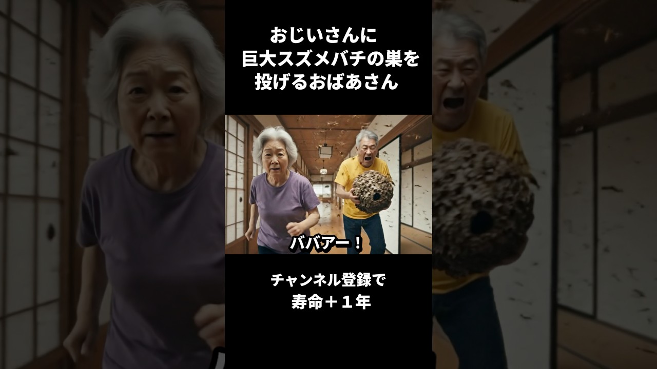 おじいさんにスズメバチの巣を投げるAIおばあちゃん #ai動画  #ai #shorts  #aishorts  #ai動画  #おばあちゃん