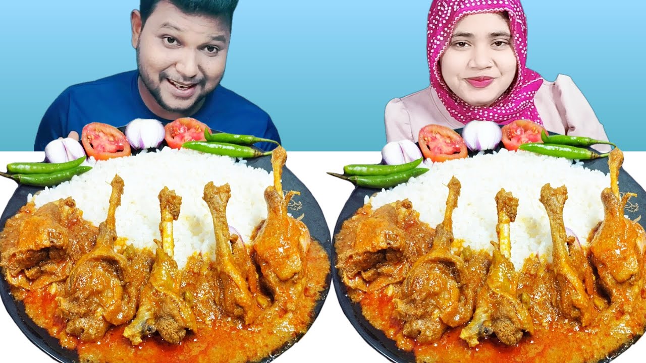 SPICY DUCK CURRY AND RICE EATING CHALLENGE, DUCK CURRY EATING COMPETITION, R+B Vlog