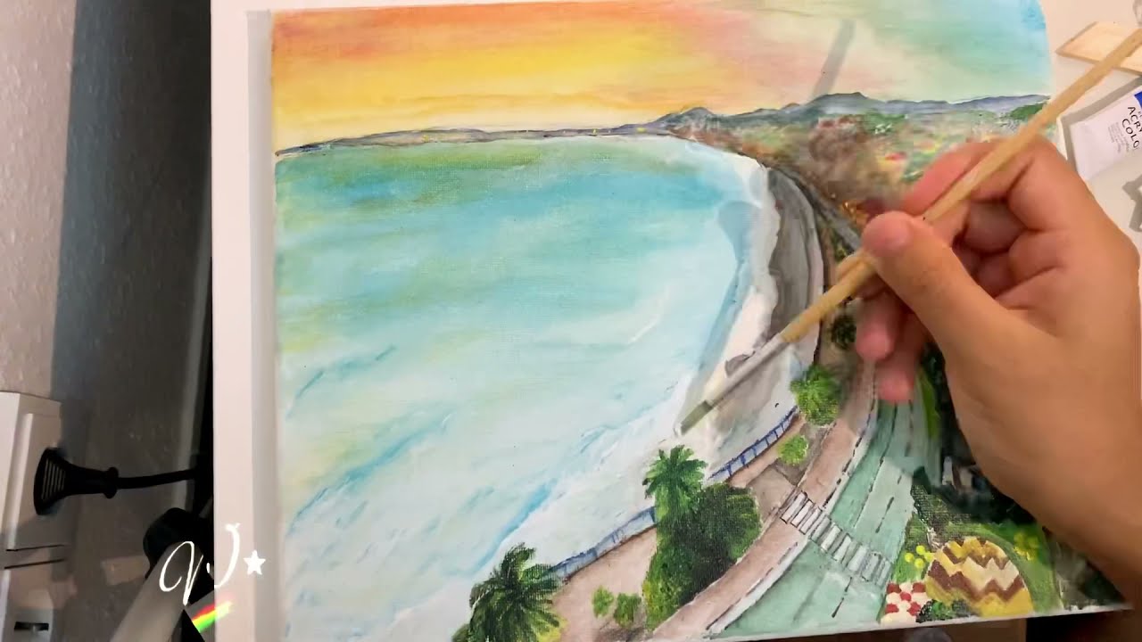 Acryl malen Stadt und Strand (time lapse)