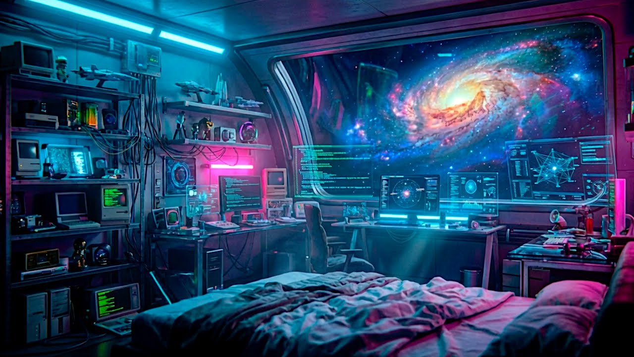 Orbital Station White Noise & Sci-Fi Room Ambience for Sleep | Space Habitat Window • Stars Passing