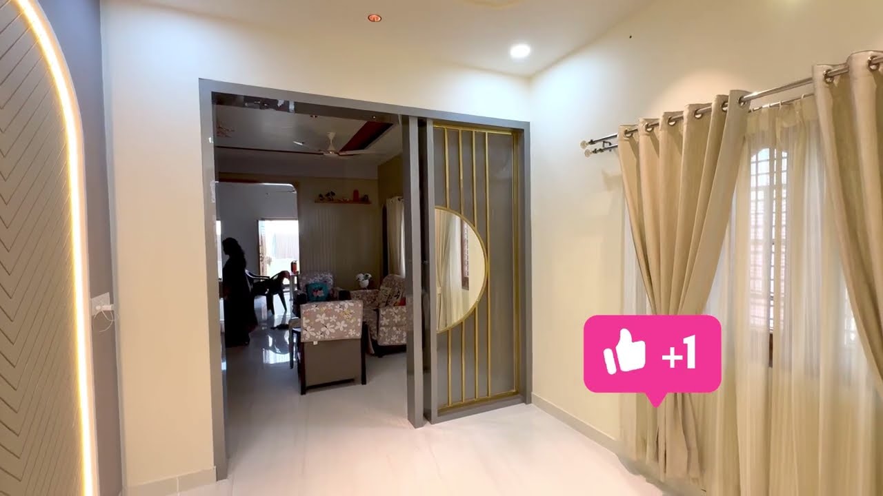 Sitting area  veneer  and fall ceiling work ☺️ wall, panelling, curtains, and small arch