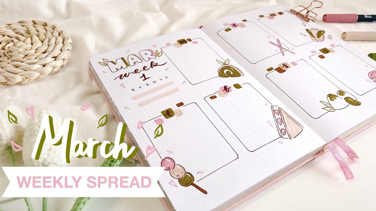 🍡 march 2022 bullet journal weekly spread ideas