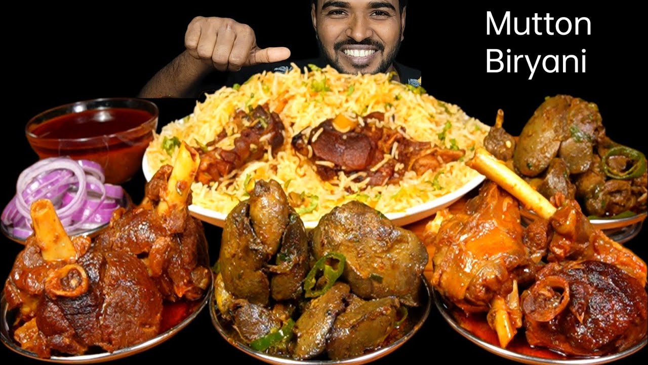 Eating Spicy Chicken Liver Gizzard Fry with Mutton Biryani | Mutton Nalli Curry & Gravy Mukbang