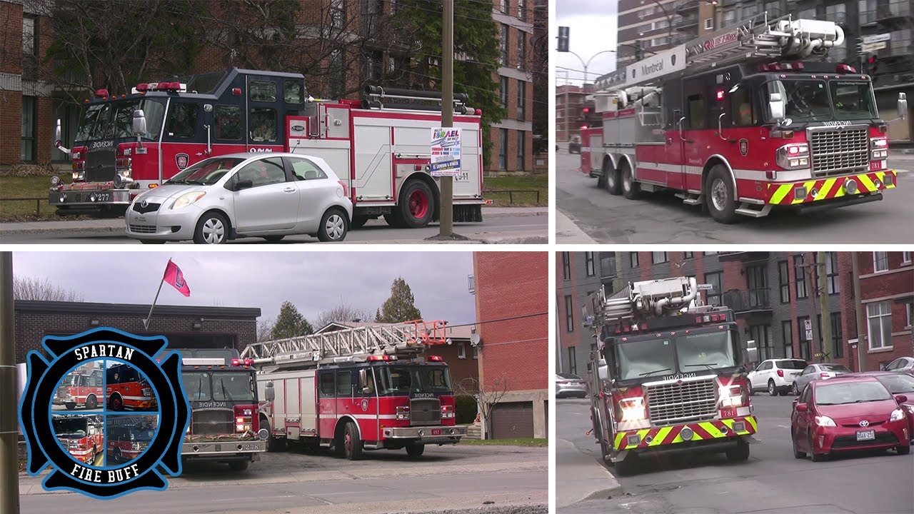 Cote-St-Luc l Montreal Fire Dept. Pumper 278, ladder R478(498) and tower ladder R734(781) responding