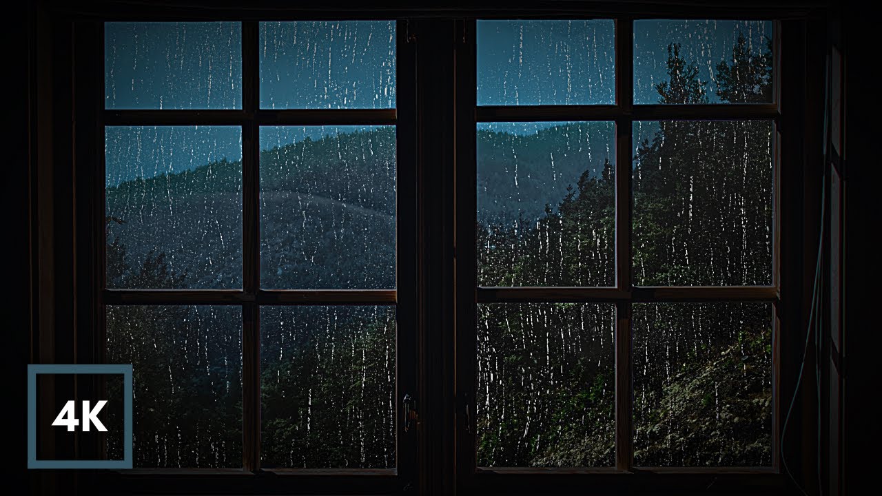 Rain and Thunder on Window of Cabin in Woods. Sleep to Thunderstorm with Rain on Cabin | 12 Hours