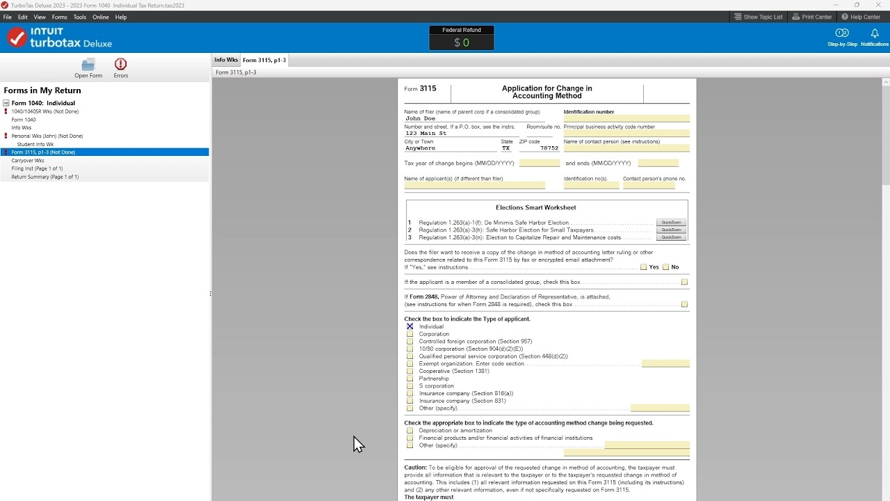 Filing Form 3115 with TurboTax