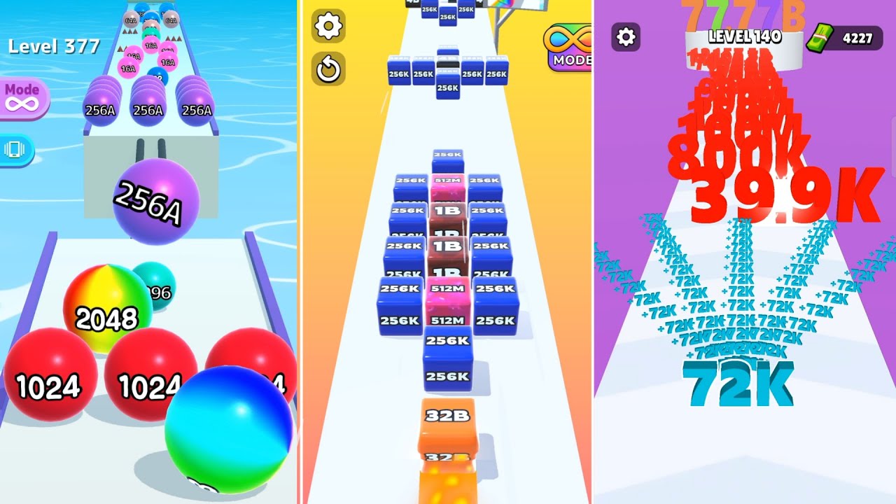 Jelly Run 2048 vs Ball Run 2048 vs Number Run Race 3 in one Gameplay | Run & Merge #12