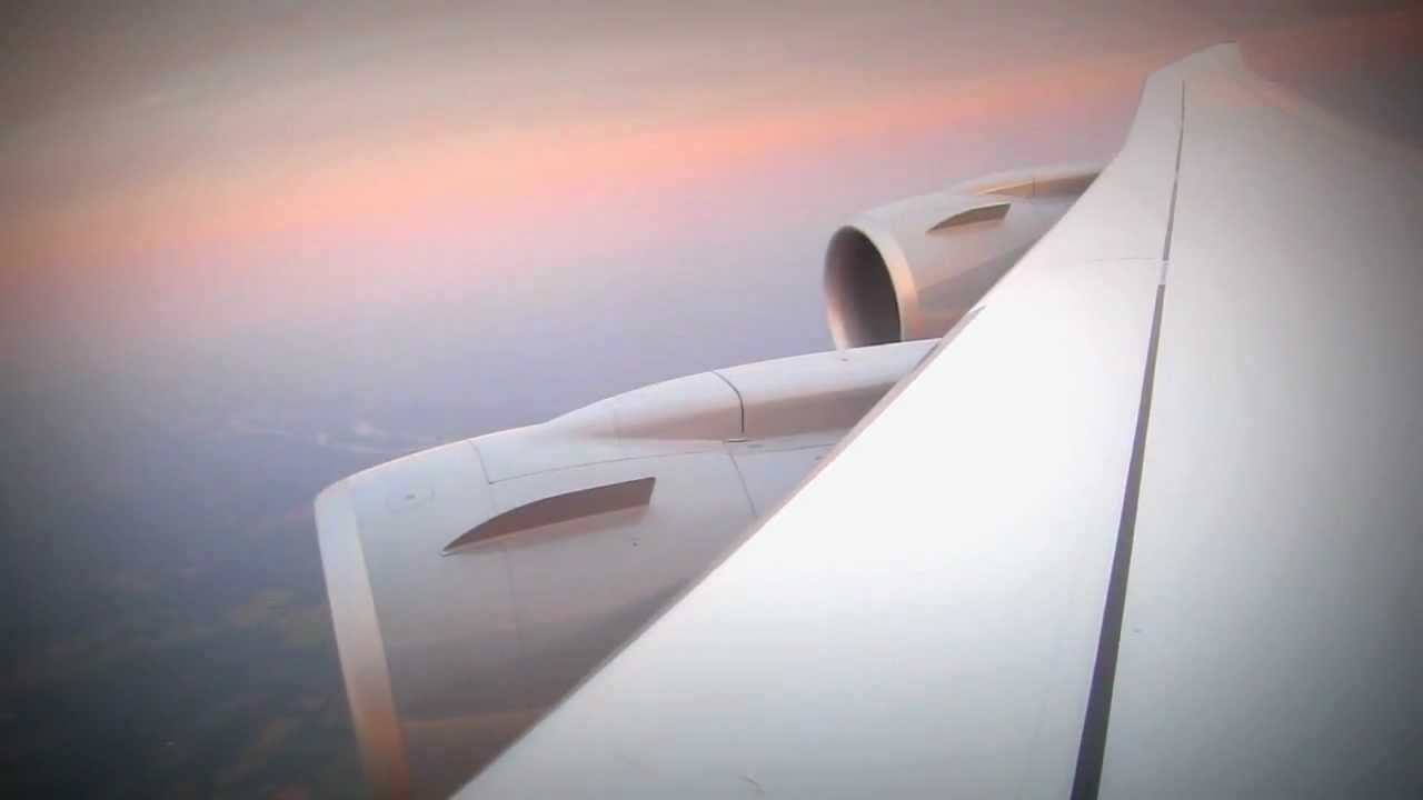 TAKEOFF: the amazing flexible wing of a Boeing 747-8 on departure from Washington Dulles