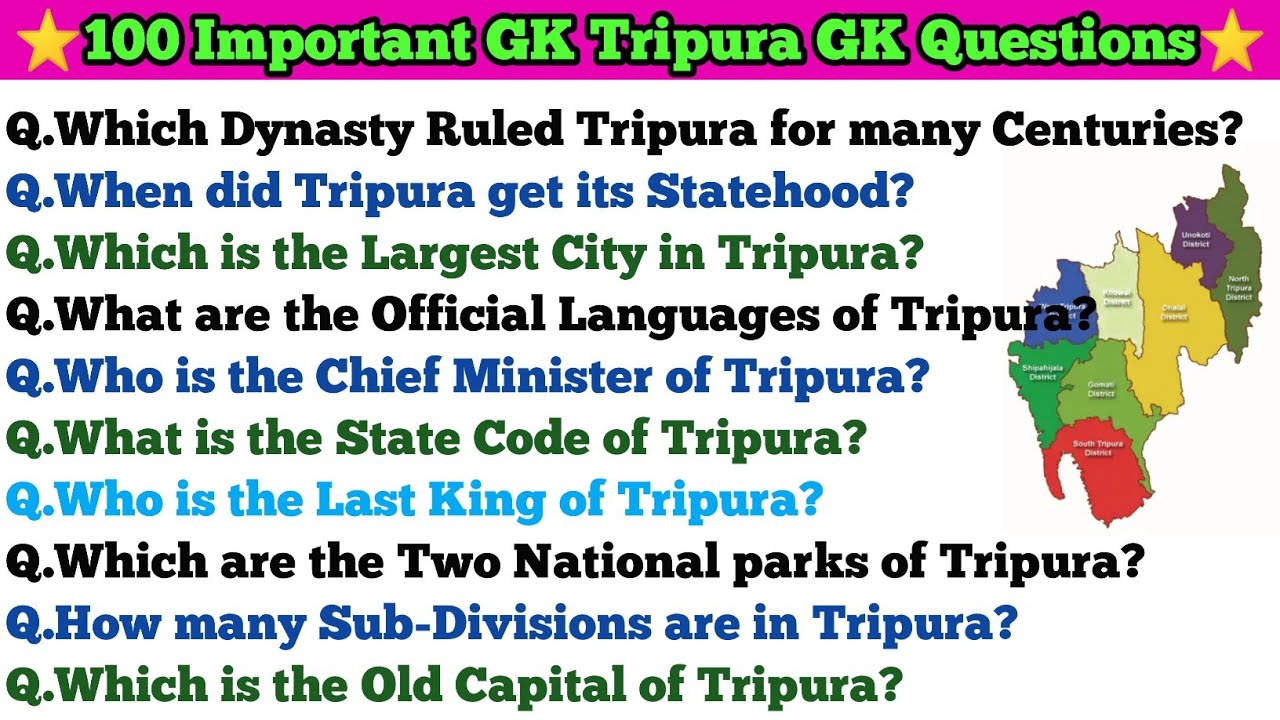 Top 100 Important Tripura GK || Indian GK || GK in English || GK for All Exams || @gkbooksmcqs