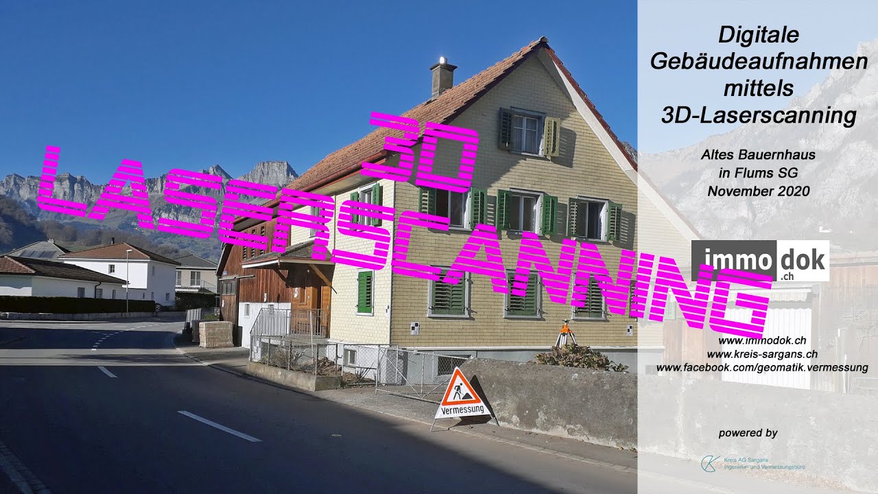 Digitale Geb&auml;udeaufnahmen mittels 3D-Laserscanning altes Bauernhaus in Flums