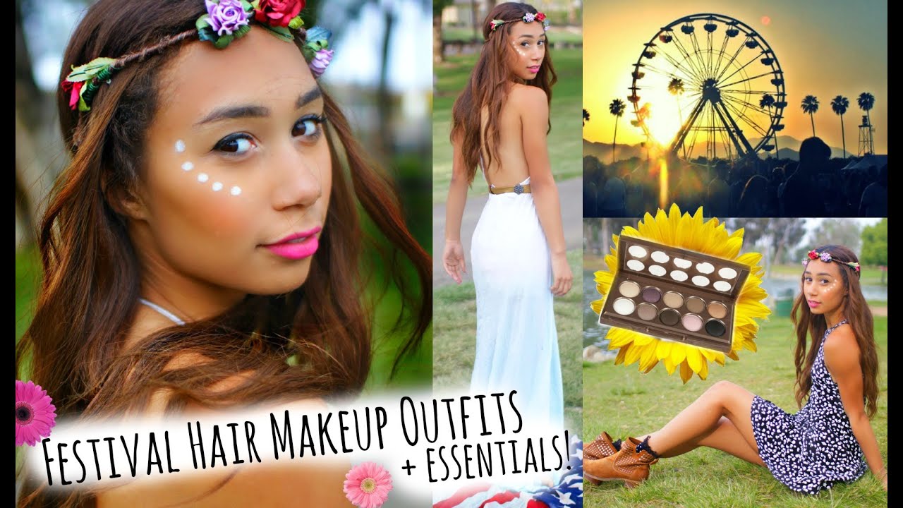Coachella Inspired Festival Hair Makeup and Outfits! +Hot Day Essentials! | MyLifeAsEva