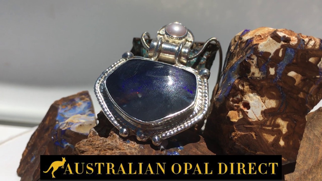Solid Purple Lightning Ridge Opal & Pearl Sterling Silver Necklace