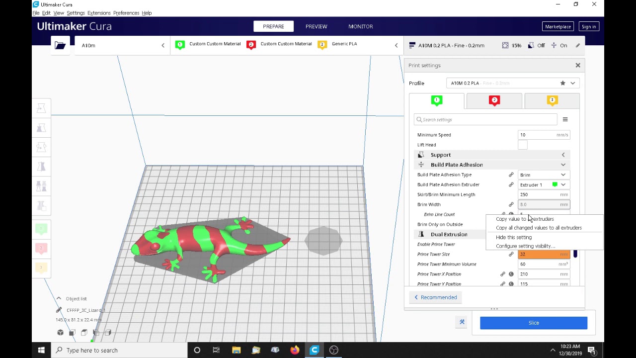 Cura Multicolor Printing  Virtual Tool for mixing  Part 3
