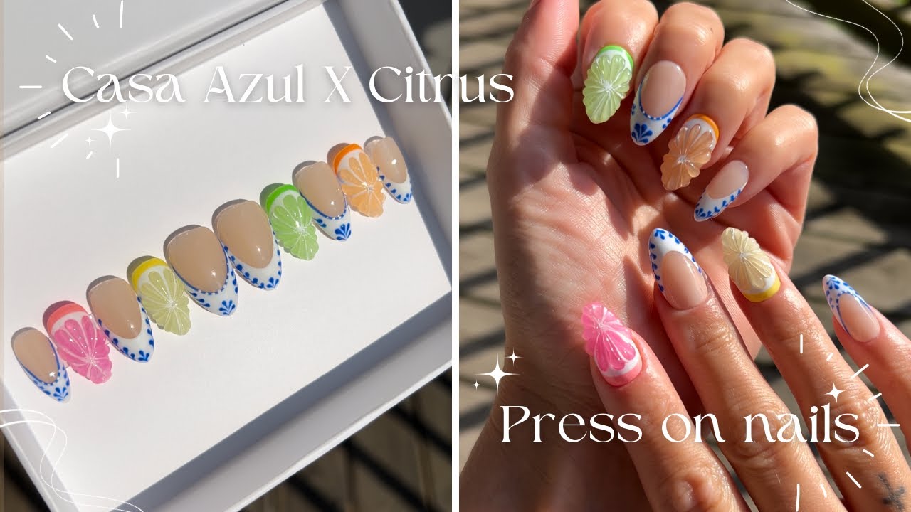 CLASE AZUL X CITRUS FRUIT NAILS| PRESS ON NAILS| RECREATE NAIL DESIGN