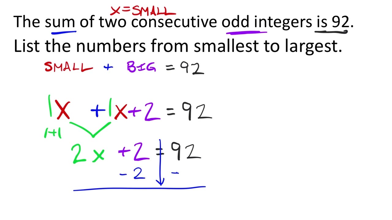 The Sum of Two Consecutive Odd Integers is 92.  List the Numbers from Smallest to Largest