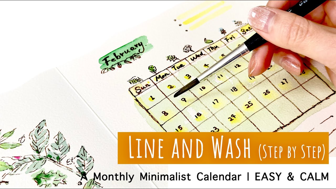 How to Draw a Monthly Minimalist Calendar | Line and Wash Tutorial | step by step