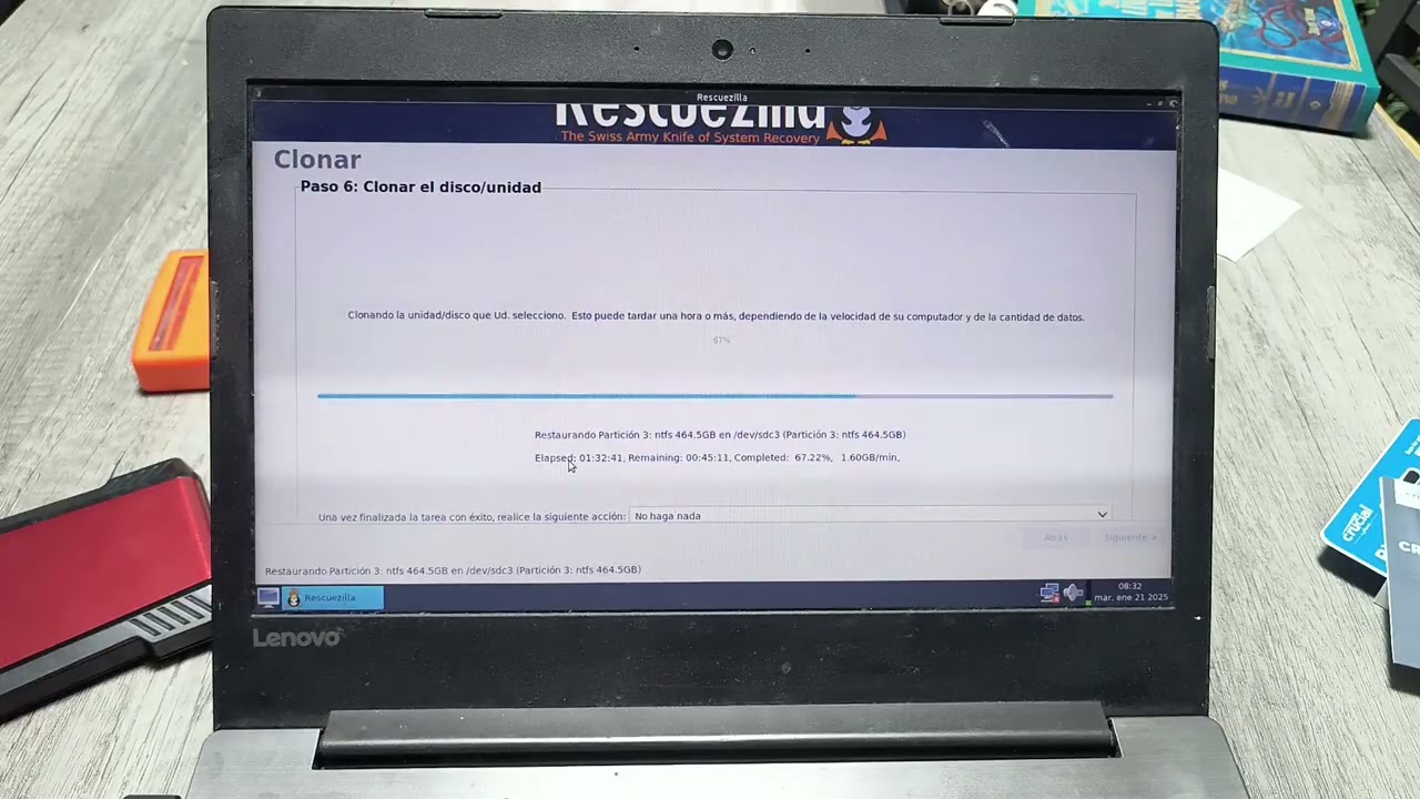 Cambio de HDD por SSD Crucial BX500 y clonación de disco con Rescuezilla