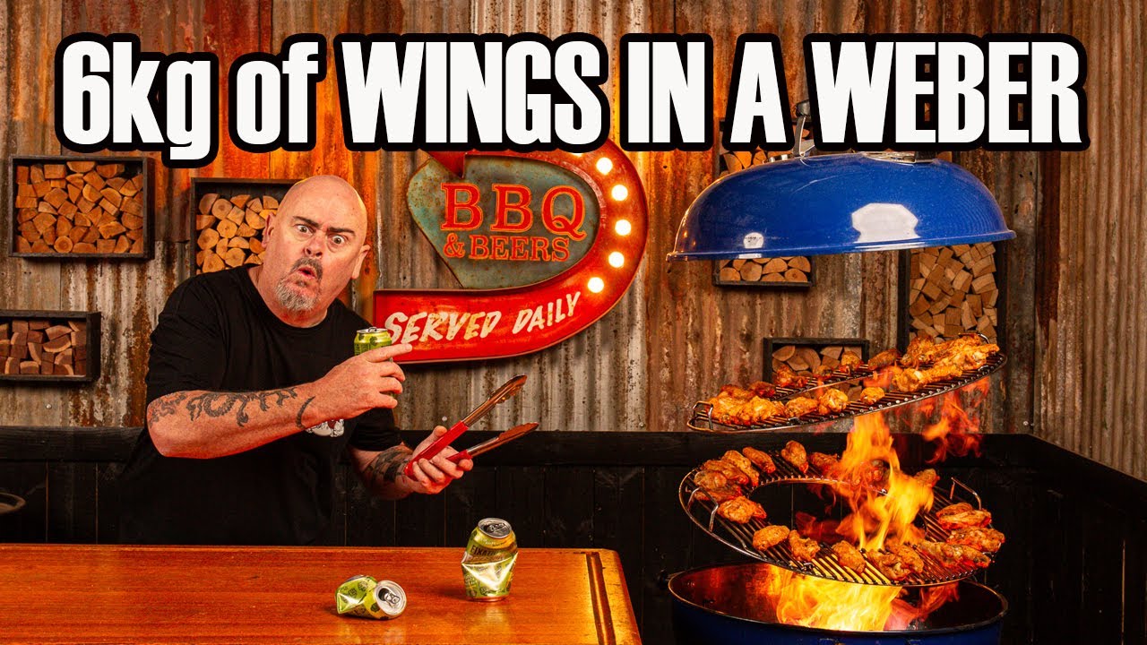 6kg's of chicken wings grilled on a Weber kettle