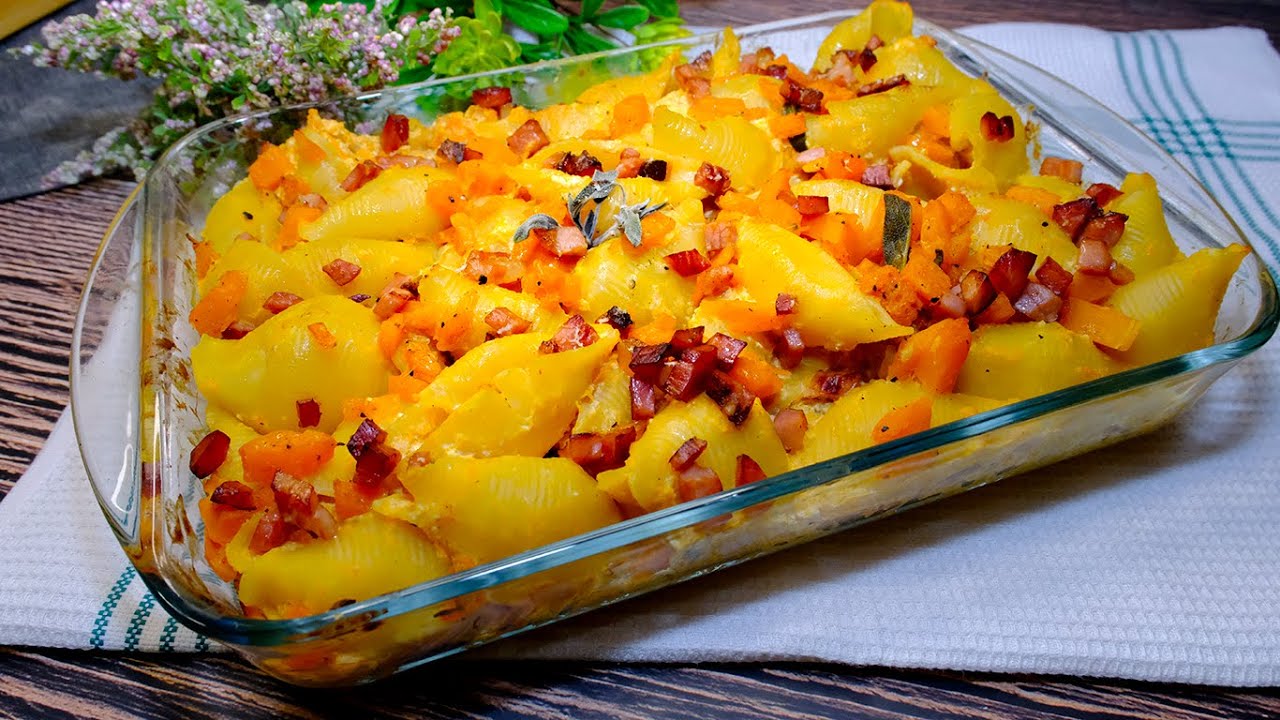 Primo piatto Autunnale Strepitoso! Conchiglioni alla zucca ricotta e speck croccante Ricetta facile!