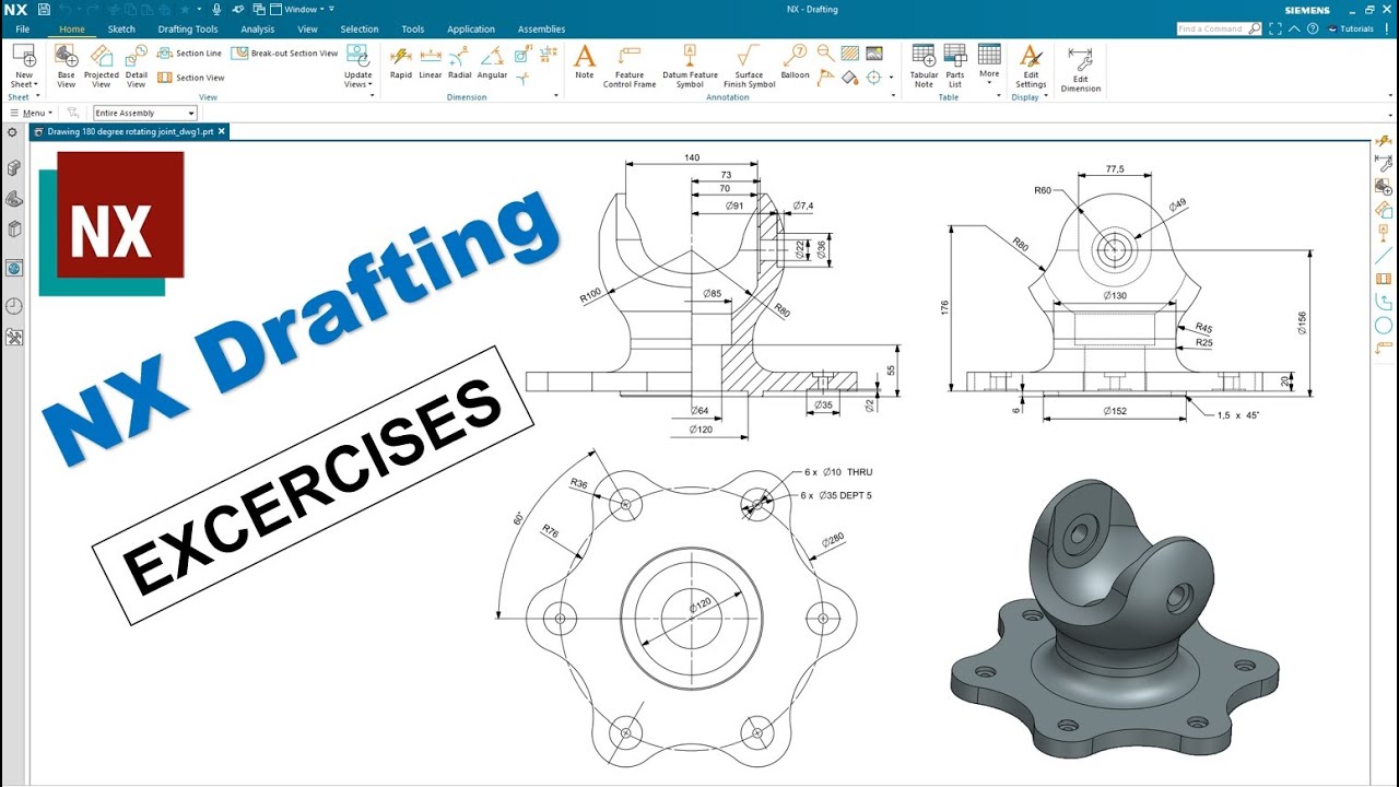 SIEMENS NX DRAFTING #13 | Create 2D Drawing from 3D Model | Practice Exercises for Beginers