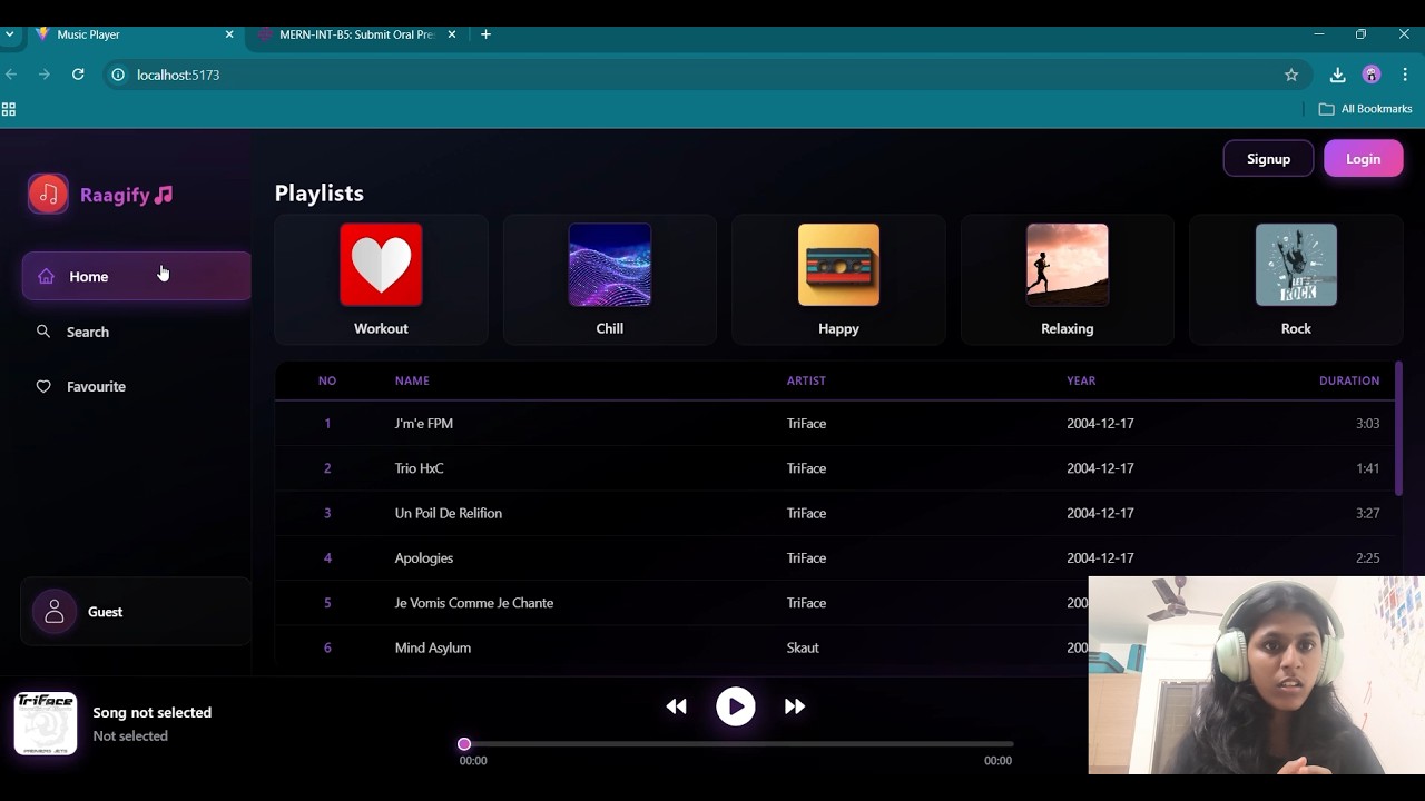 MUSIC PLAYER | MERN Stack Internship Project | WSA Academy | Rajeswari B5