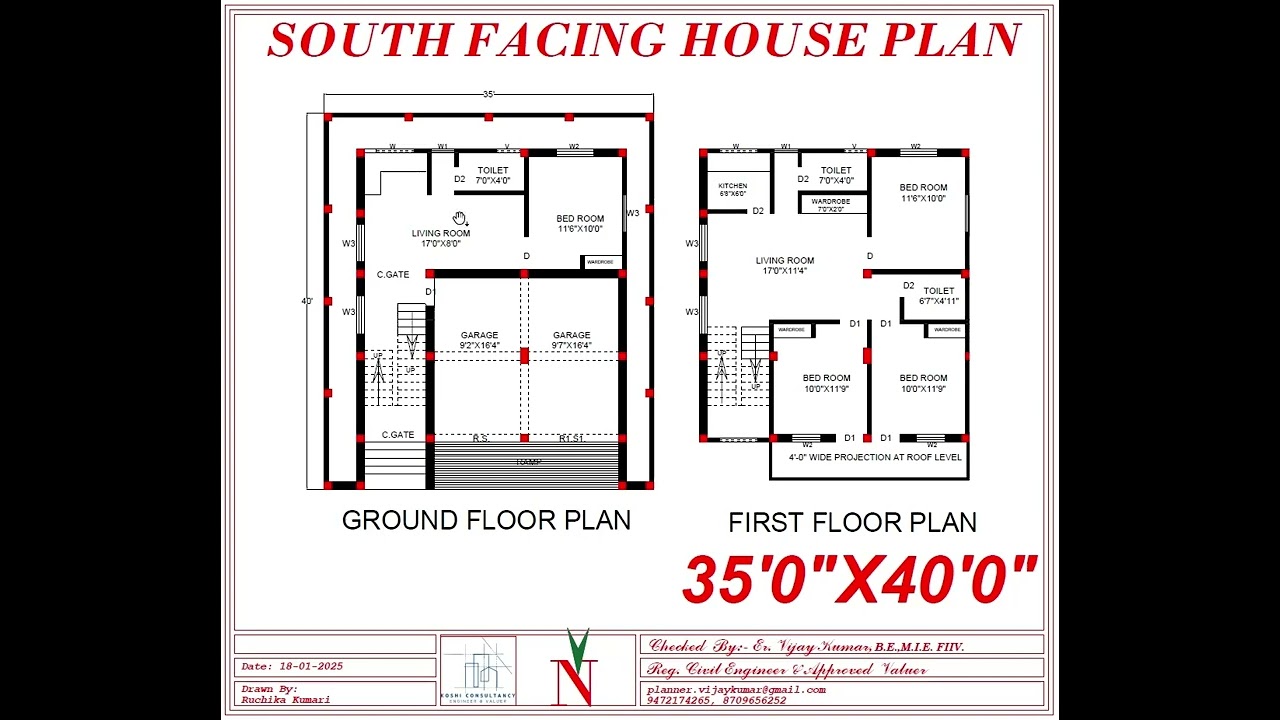 35X40 SOUTH FACING HOME PLAN WITH PARKING