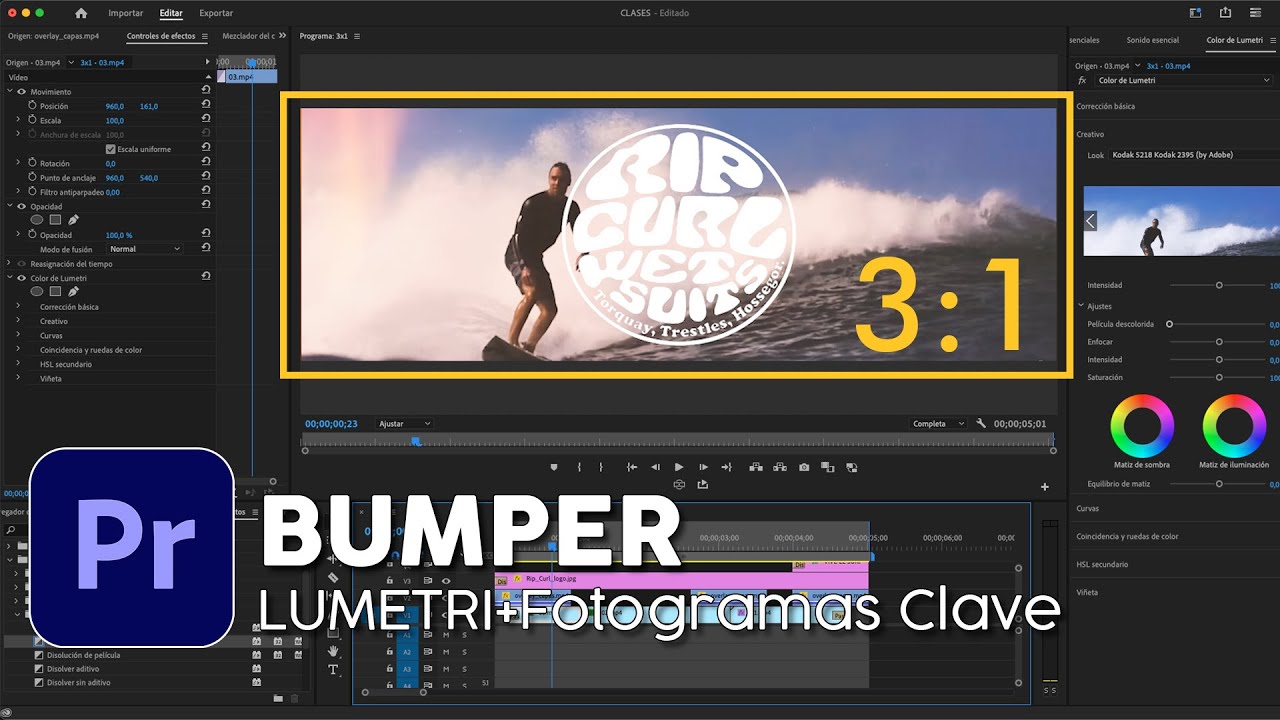 Clase 15 MONTAJE BÁSICO: Lumetri + proporción + fotogramas clave + BUMPER 