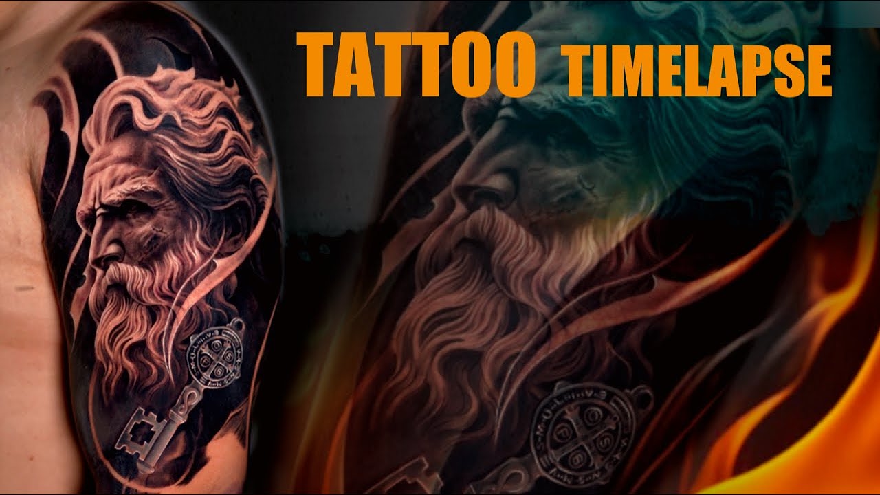 BLACK and GREY DIOS GRIEGO TATTOO | timelapse