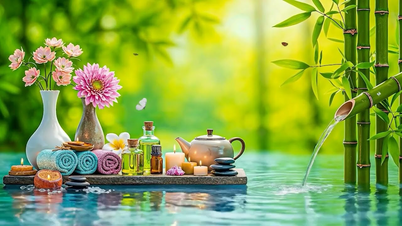 Relaxing Piano & Bamboo Water Sounds | Peaceful Nature Meditation Music