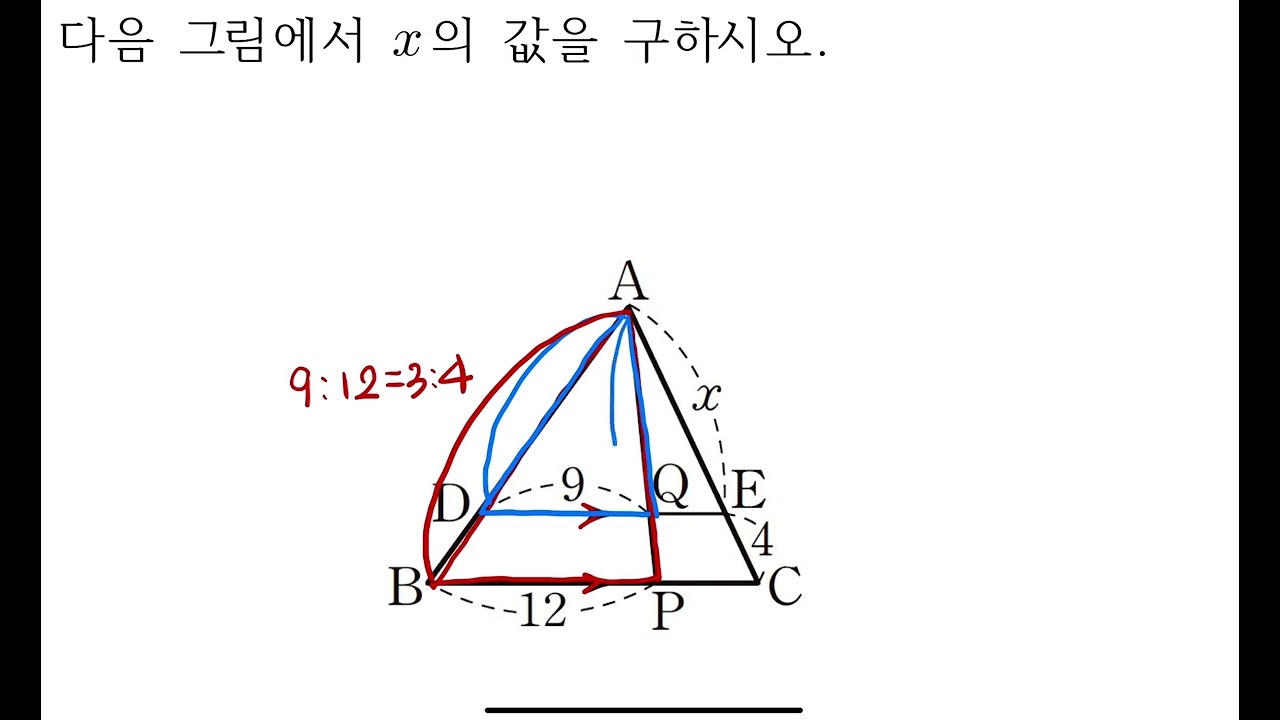 중2-2 평행선과선분의길이의비 N3 삼각형에서평행선사이의선분의길이의비의응용 예제1