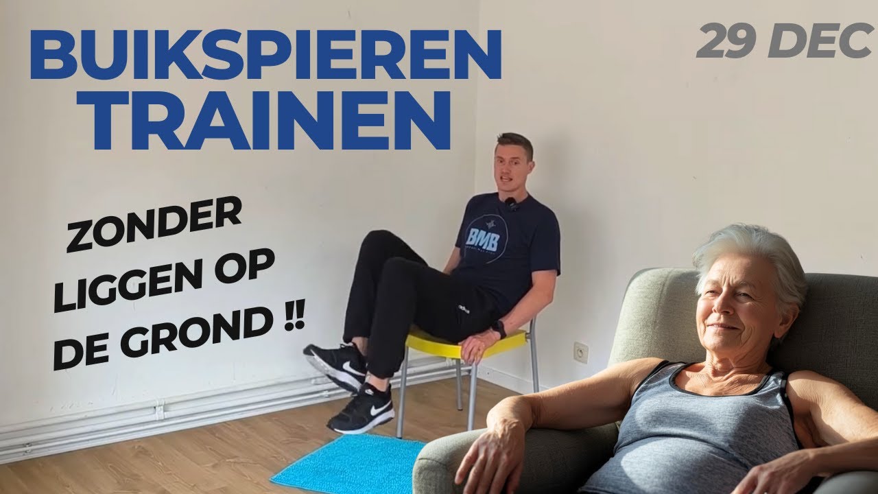 BUIKSPIEREN trainen kan ook op een stoel. Deze ouderen-coach geeft een tip...(10 minuten oefeningen)