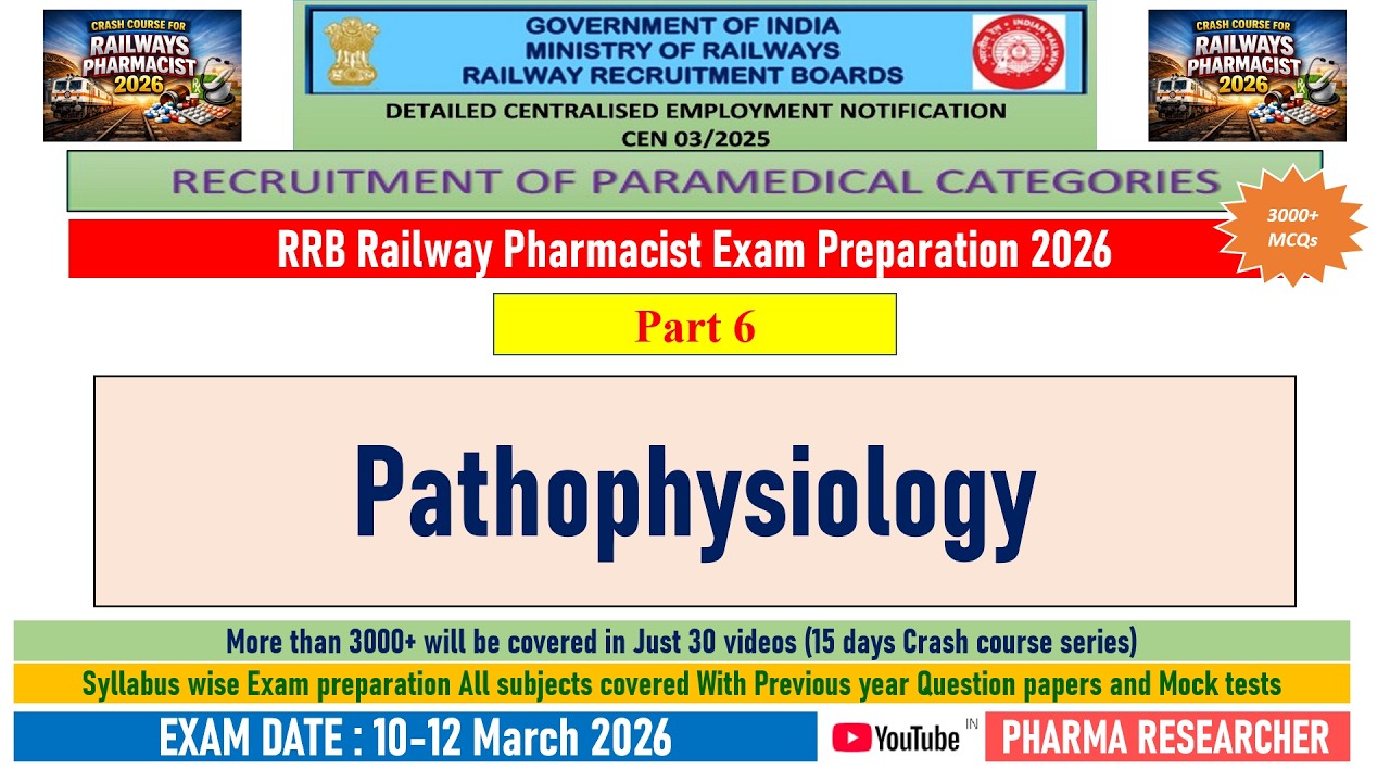 Pathophysiology MCQs II Railway Pharmacist exam preparation 2026 #rrb #pharmacist