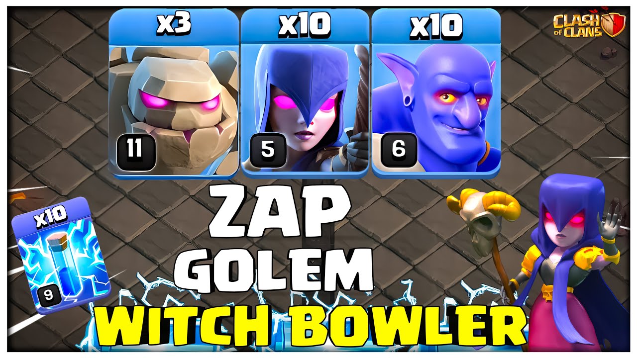 Ратуша 14 Zap Golem Bowler Witch | Стратегия атаки Th14 Zap Witch в Clash of Clans