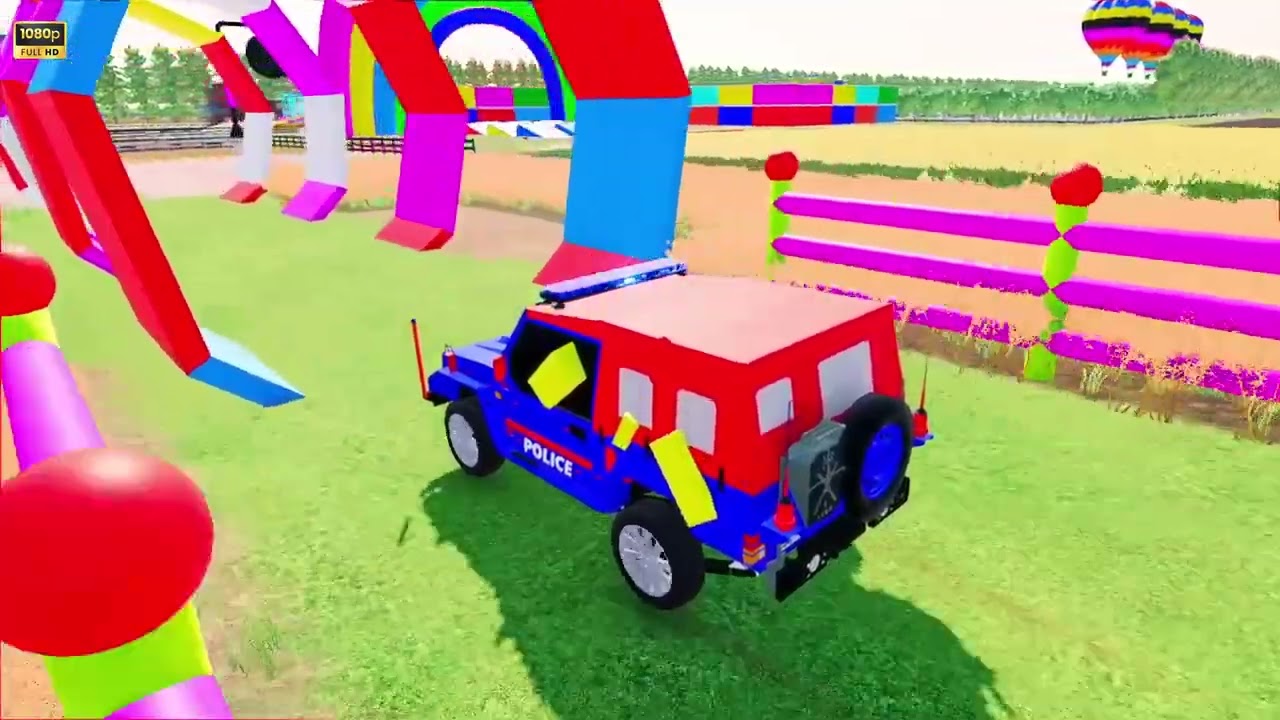 Garage with Colors – ALL JEEP POLICE CARS with DOUBLE FLATBED TRAILER TRUCK