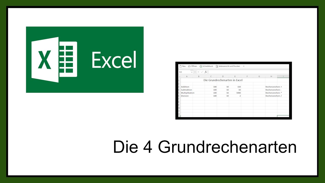 Die 4 Grundrechenarten in Excel